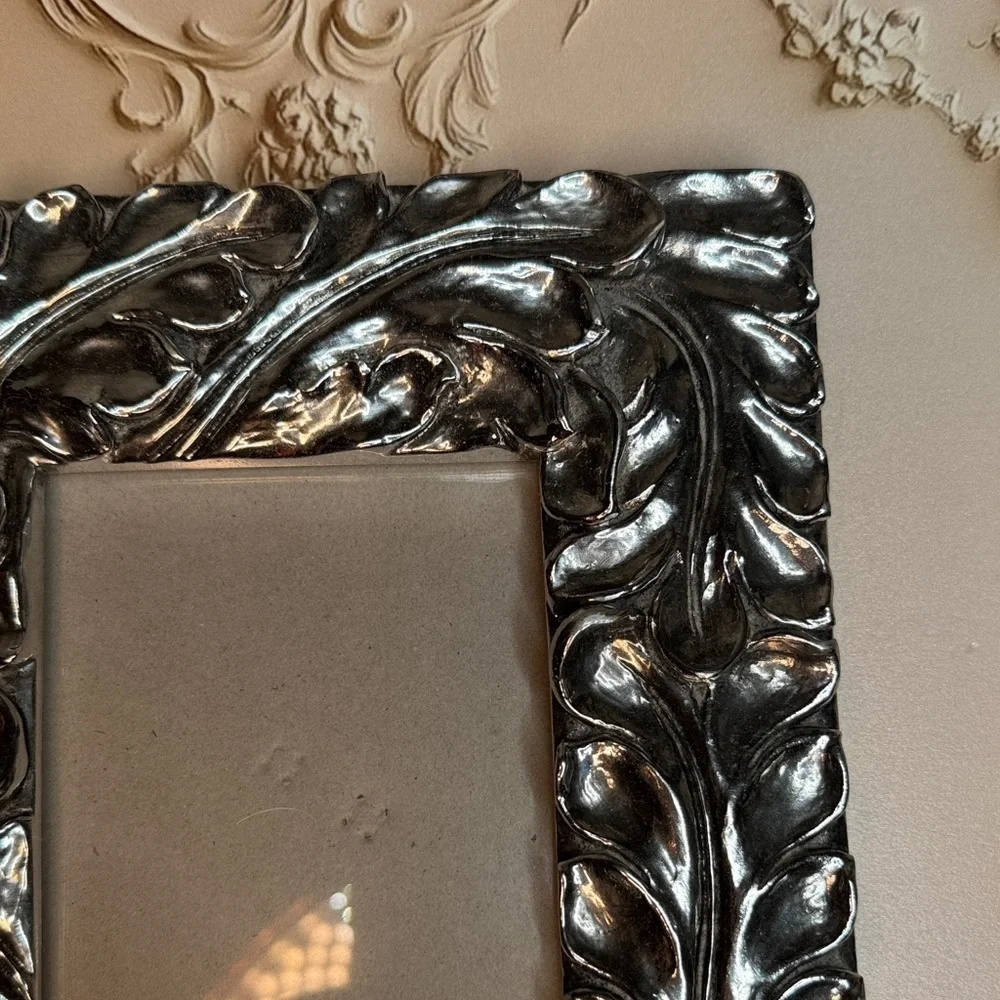 Vintage Heavy Gunmetal Gray Ornate Floral Frame 3 x 5